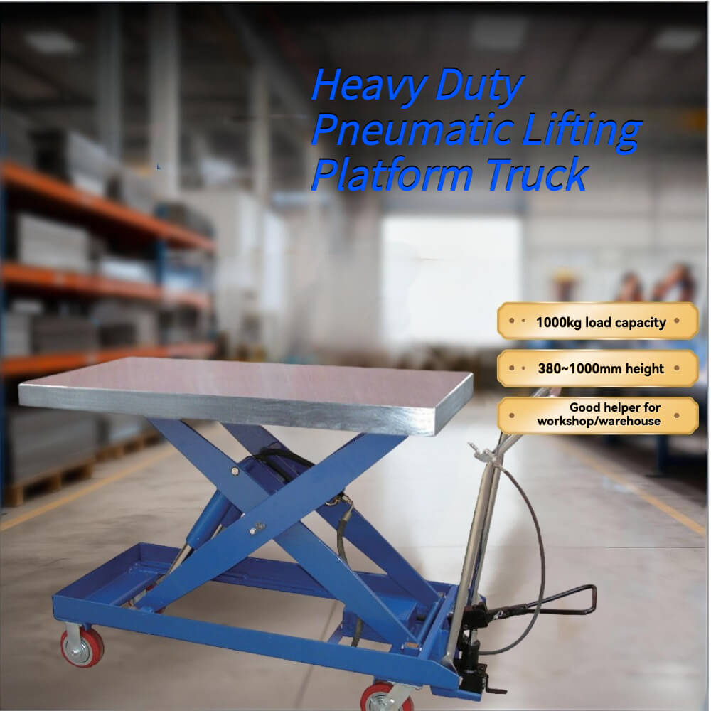 TFY-100D Heavy Duty Pneumatic Hydraulic Lift Table | 1 Ton (2200lb) Capacity | 47" x 24" Large Platform Mobile Scissor Lift Cart | Factory Direct