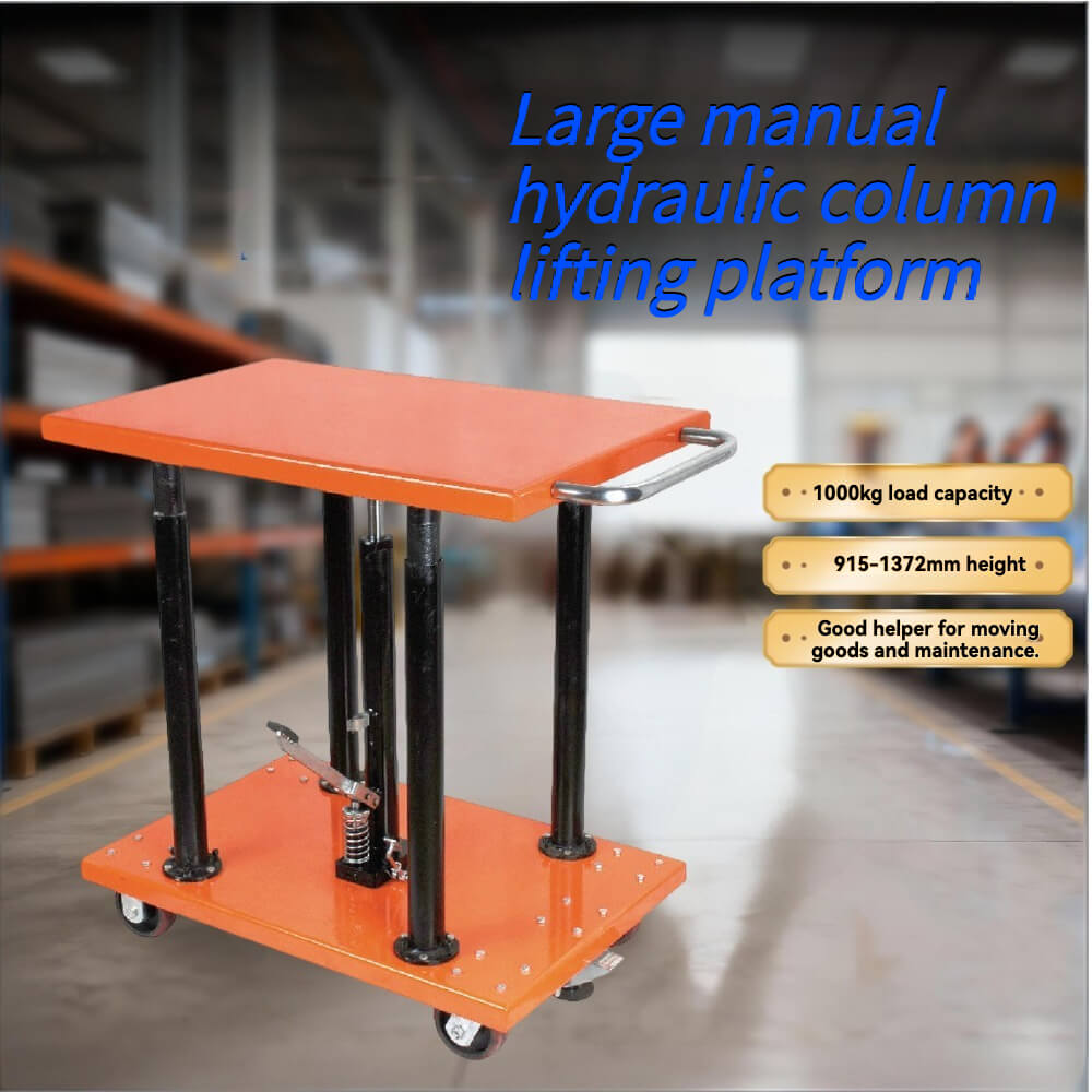 PT-20 Series 1-Ton (1000kg) Industrial Manual Hydraulic Lift Table | 2200lb Capacity | Adjustable Height 915-1372mm | Mobile Post Lift Cart