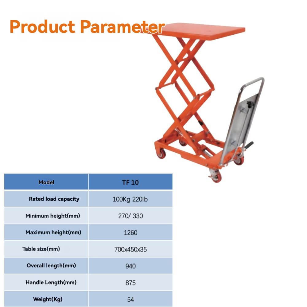 KINGRISE TF 10 High Lift Manual Hydraulic Table | 220lb (100kg) Capacity | 49.6" (1.26m) Vertical Scissor Lift Platform | Portable High-Reach Material Handler