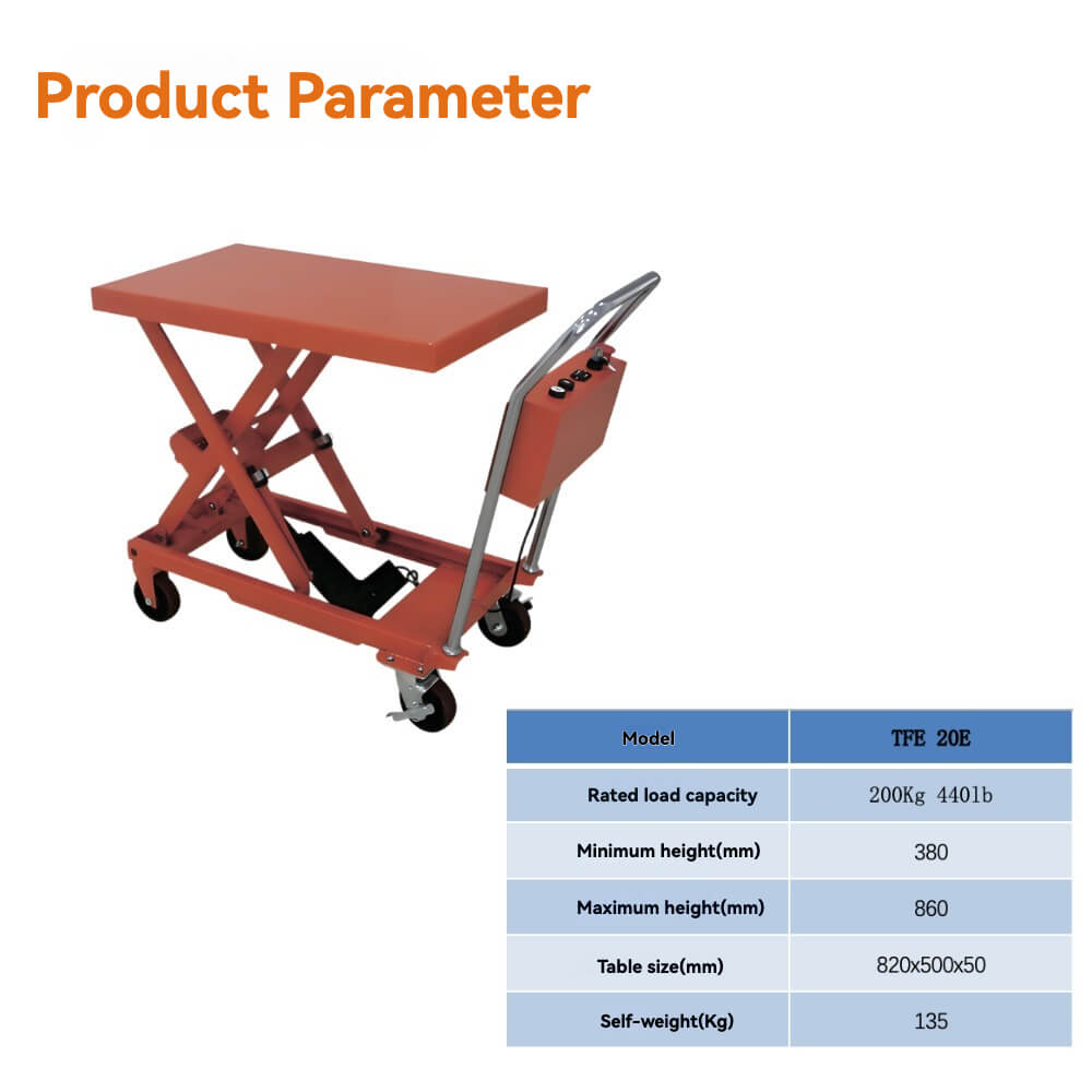 KINGRISE TF 20E Full Electric Lift Table | 440lb (200kg) Capacity | 34" (0.86m) Elevation | Stable Industrial Mobile Workstation | Electric Material Handling Cart