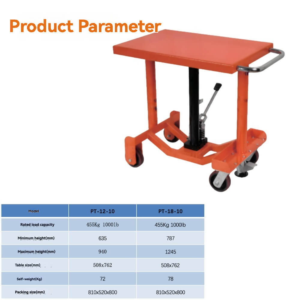 KINGRISE PT Series Heavy Duty Hydraulic Post Lift Table | 1000lb (455kg) Capacity | Foot Pump Manual Post Lifter | Mobile Adjustable Height Workstation