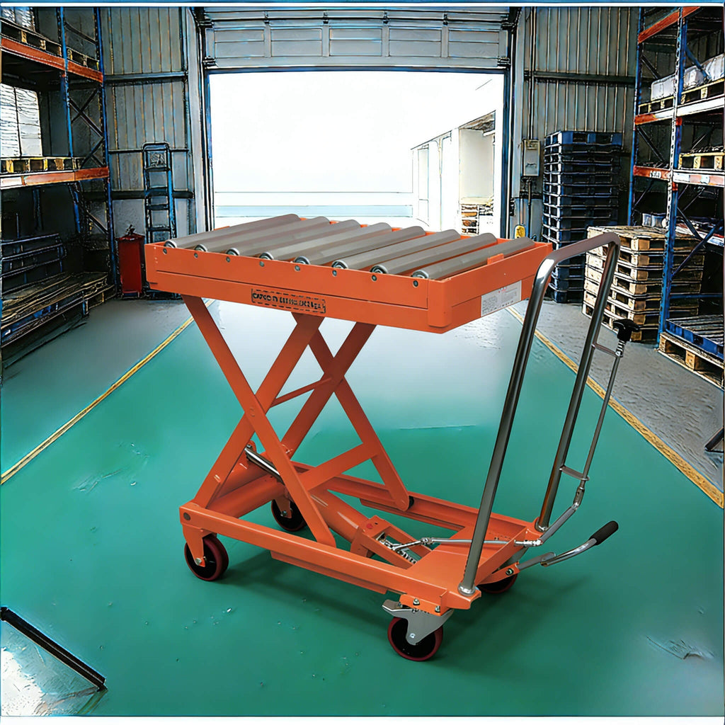 KINGRISE TF 30R/50R Roller Top Manual Hydraulic Lift Table | 660lb/1100lb Capacity | Conveyor Docking Scissor Lift Cart | Heavy-Duty Mold Handling Platform