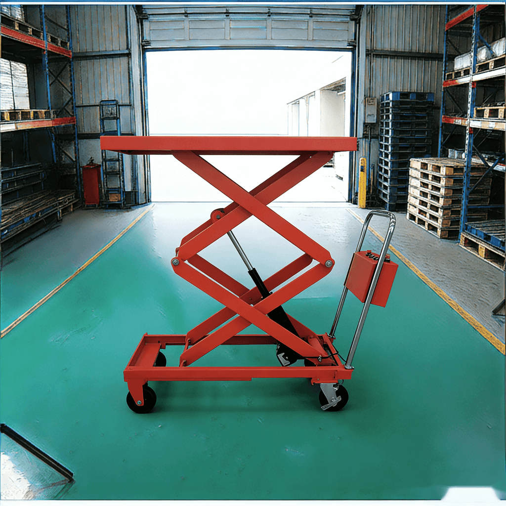 KINGRISE 200kg (440lb) Double Scissor Electric Lift Table | 1.3m (51") High Lift | Mobile Warehouse Scissor Lift Cart | Industrial Battery-Powered Workstation