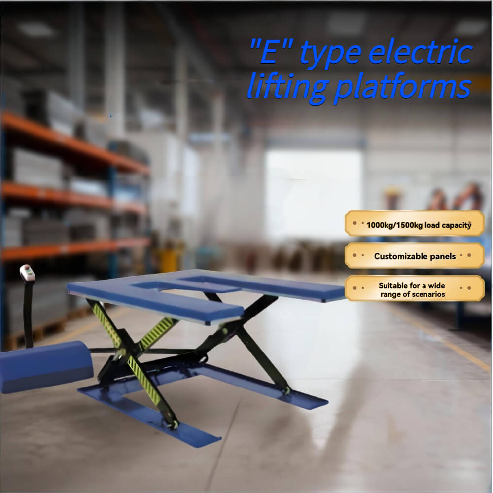 KINGRISE ETE Series E-Shaped Electric Hydraulic Lift Table | 1000kg-1500kg Capacity | Low Profile Stationary Scissor Lift | Pit-Free Pallet Handling Platform | CE Certified