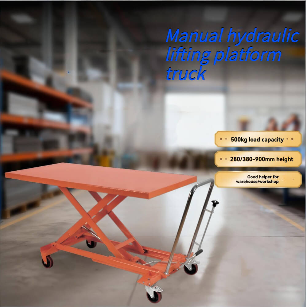 KINGRISE TF 50B Large Platform Manual Hydraulic Lift Table | 1100lb (500kg) Capacity | 63" Extra-Long Scissor Lift Cart | Industrial Heavy-Duty Material Handler