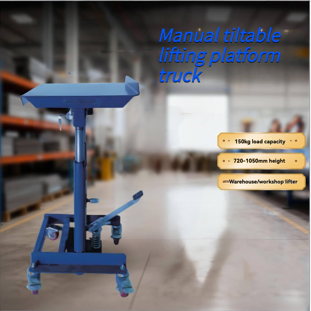 KINGRISE 150kg Tilting Platform Manual Hydraulic Lift Table | 330lb Capacity Ergonomic Workstation | Mobile Adjustable Angle Tote Handler | Parts Picking Assistant