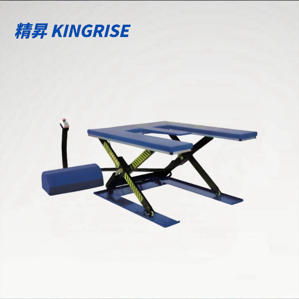 KINGRISE ETE Series E-Shaped Electric Hydraulic Lift Table | 1000kg-1500kg Capacity | Low Profile Stationary Scissor Lift | Pit-Free Pallet Handling Platform | CE Certified