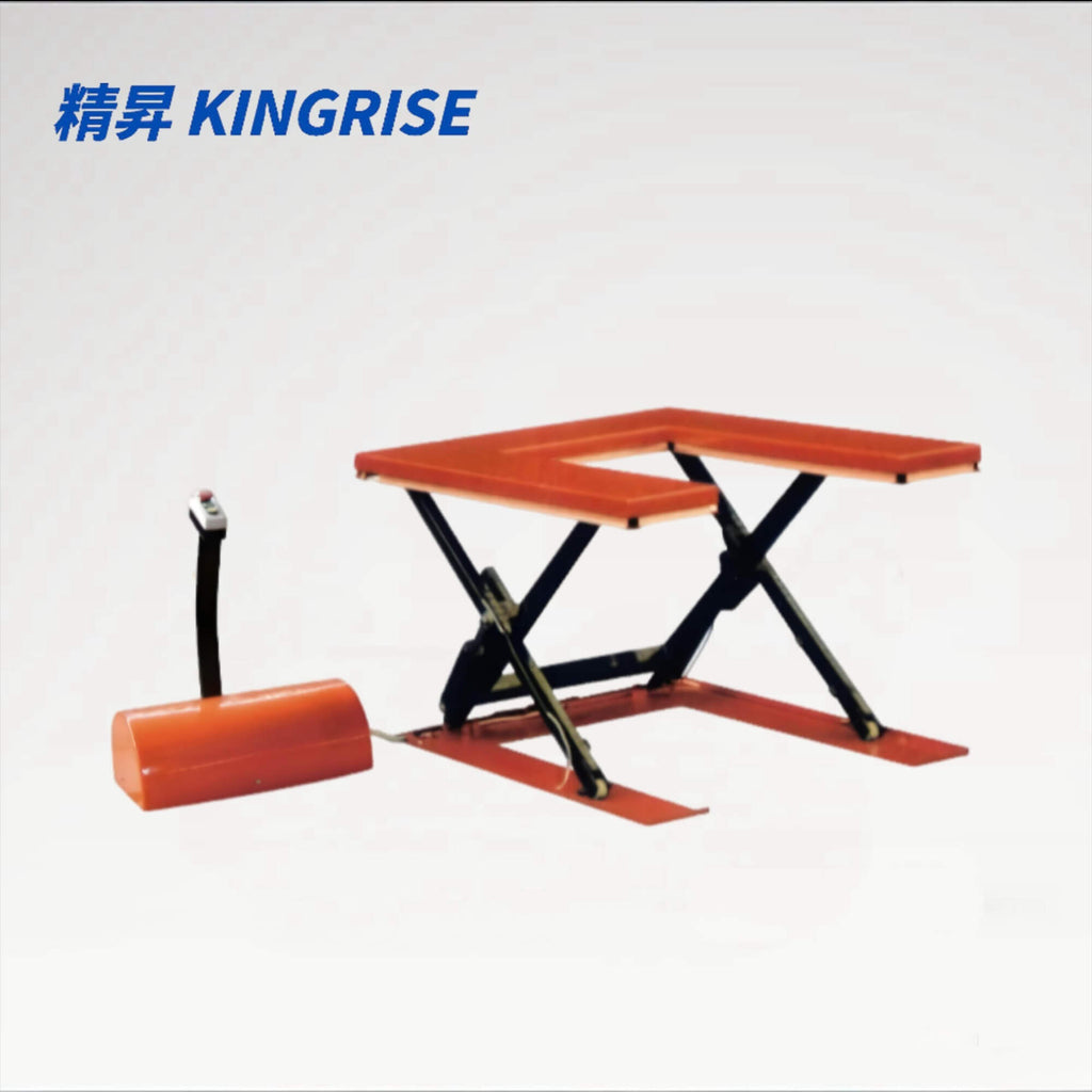 KINGRISE ETU Series U-Shaped Electric Lift Table | 1000kg-1500kg Capacity | Low Profile Stationary Scissor Lift | For Pallet Truck Access | CE Certified Industrial Platform