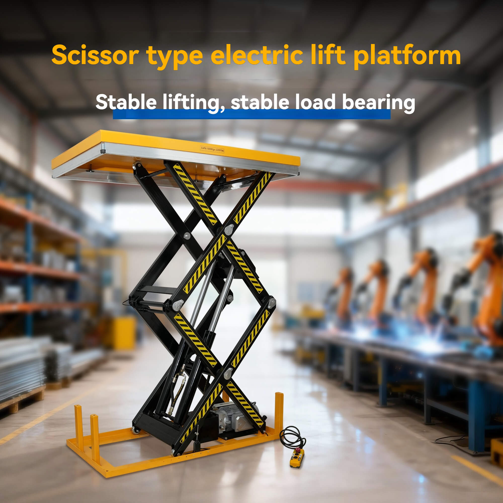 TÜV CE认证液压固定式装载平台，1吨双剪式升降平台，高强度钢CE ISO认证升降平台