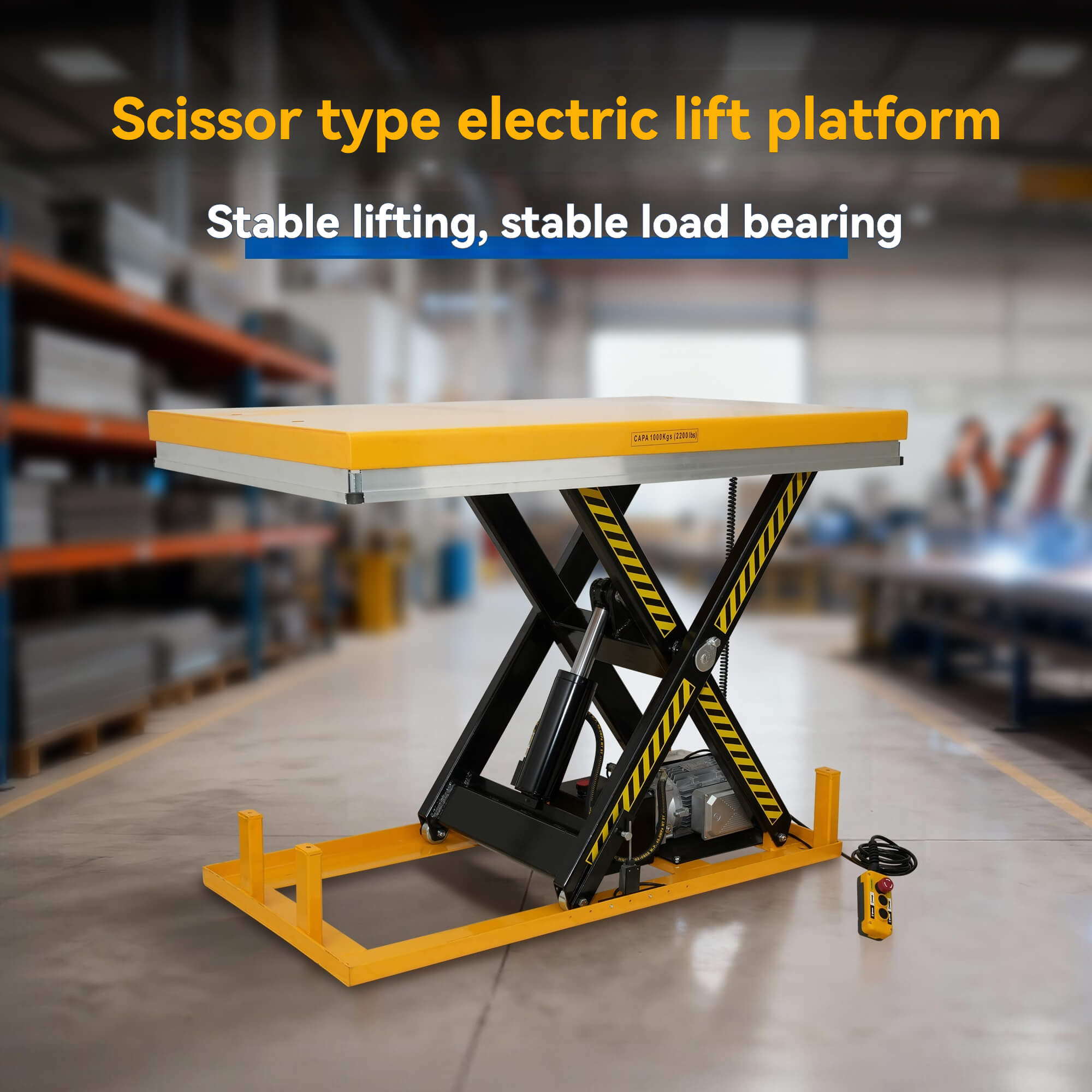 TÜV CE认证高端1000KG电动液压剪叉式升降平台，防夹头，适用于仓库使用