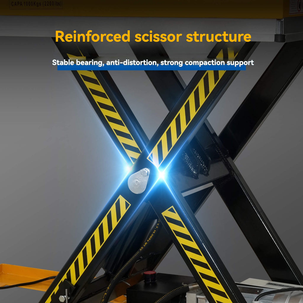 TÜV CEcertified high-end 1000KG electric hydraulic scissor lift platform, anti-pinch head, suitable for warehouse use