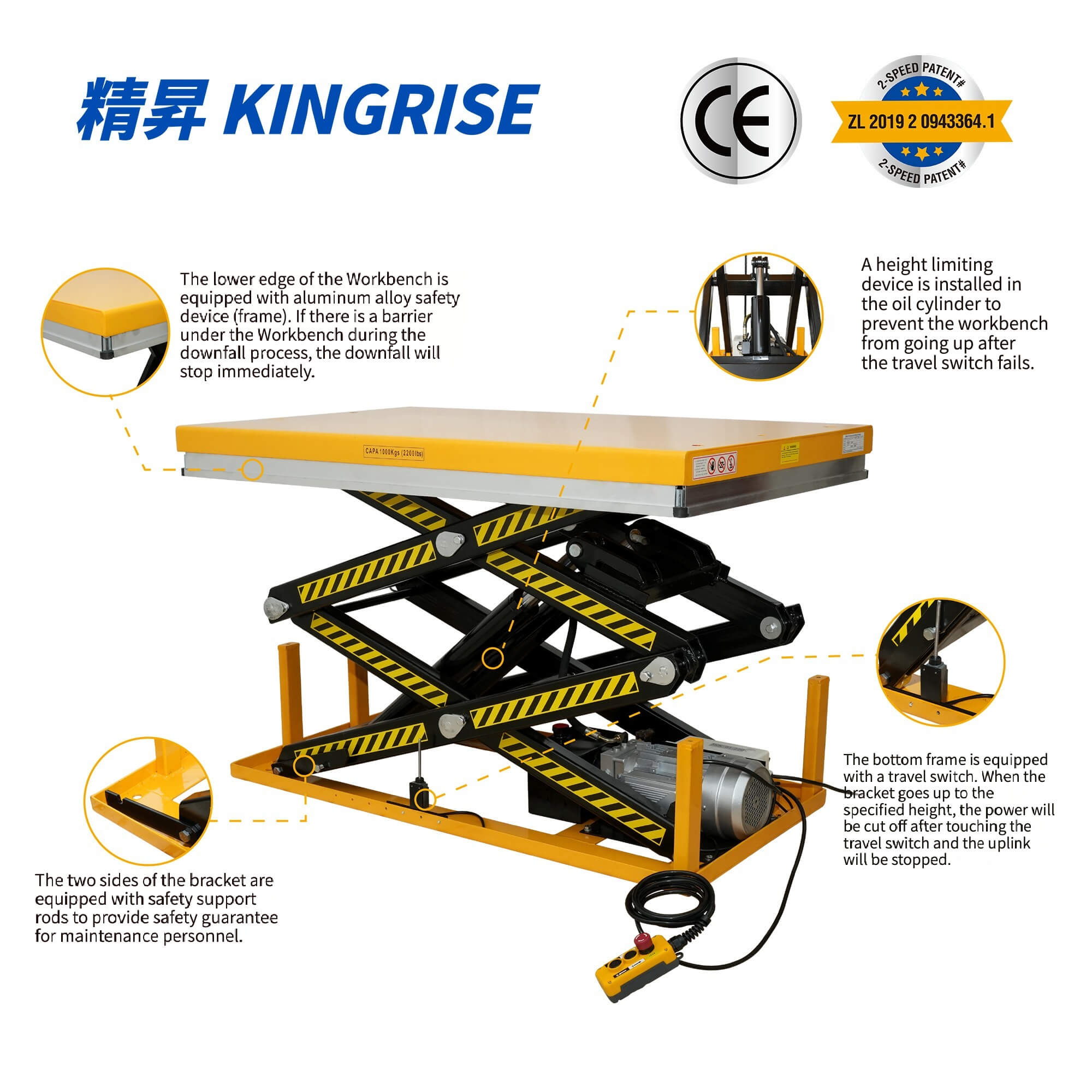 TÜV CE认证液压固定式装载平台，1吨双剪式升降平台，高强度钢CE ISO认证升降平台