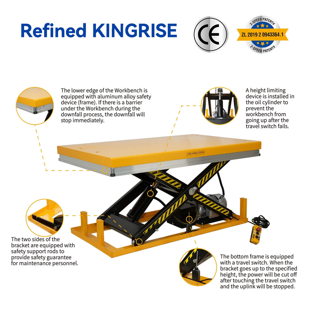 TÜV CEcertified high-end 1000KG electric hydraulic scissor lift platform, anti-pinch head, suitable for warehouse use