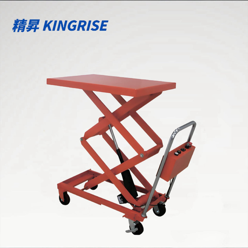 KINGRISE 200kg (440lb) Double Scissor Electric Lift Table | 1.3m (51") High Lift | Mobile Warehouse Scissor Lift Cart | Industrial Battery-Powered Workstation