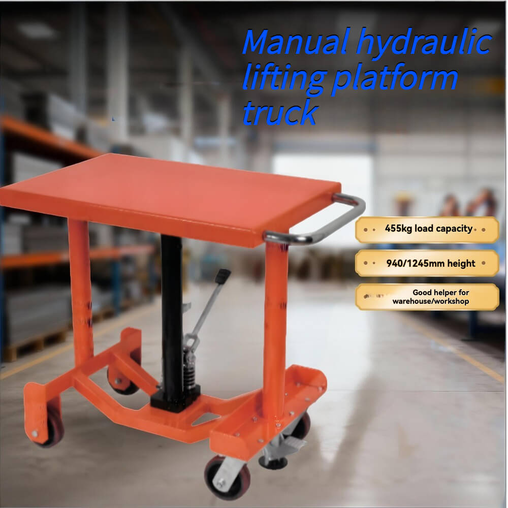 KINGRISE PT Series Heavy Duty Hydraulic Post Lift Table | 1000lb (455kg) Capacity | Foot Pump Manual Post Lifter | Mobile Adjustable Height Workstation