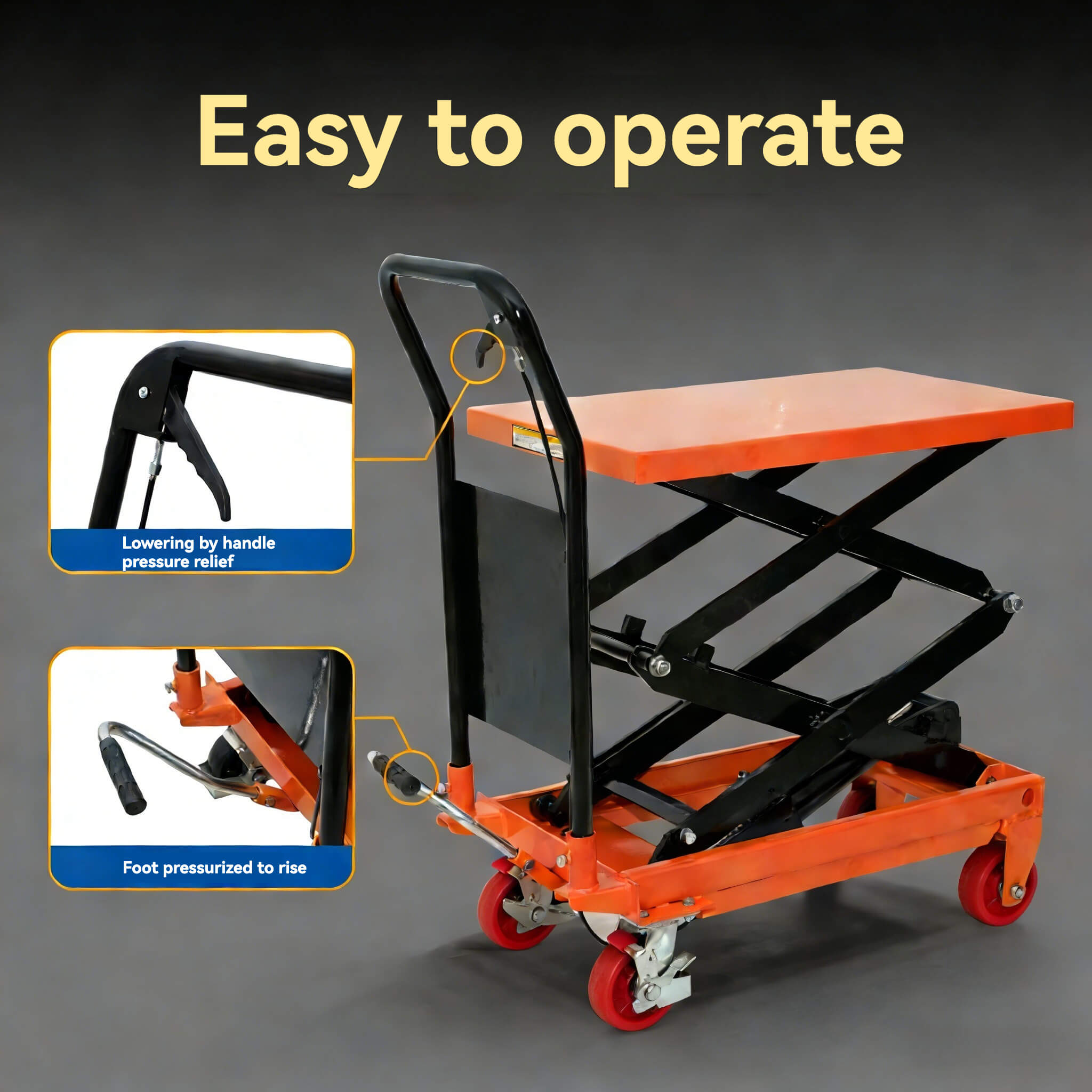 KINGRISE TF 35 High Lift Manual Hydraulic Table | 770lb (350kg) Capacity | 51" (1.3m) Vertical Scissor Lift Platform | Mobile High-Reach Material Handler