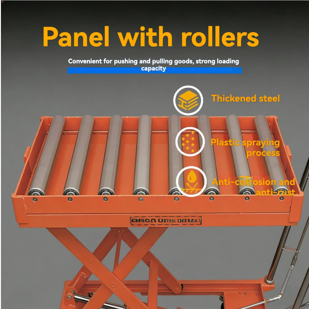 KINGRISE TF 30R/50R Roller Top Manual Hydraulic Lift Table | 660lb/1100lb Capacity | Conveyor Docking Scissor Lift Cart | Heavy-Duty Mold Handling Platform