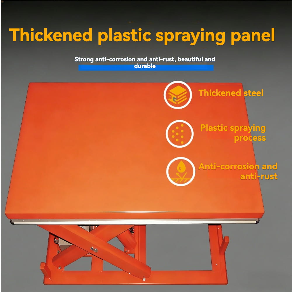KINGRISE thickened wear‑resistant plastic spraying panel detail for stationary hydraulic scissor lift ET2001 ET2002 warehouse factory industrial cargo lifting equipment