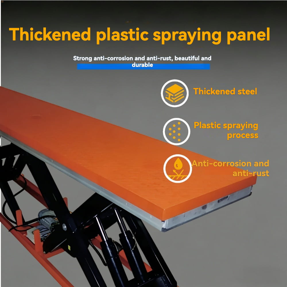 KINGRISE thickened wear‑resistant plastic spraying panel detail for Heavy Duty Electric Double Scissor Lift Table ETT5001 ETT5002 warehouse factory industrial cargo lifting equipment