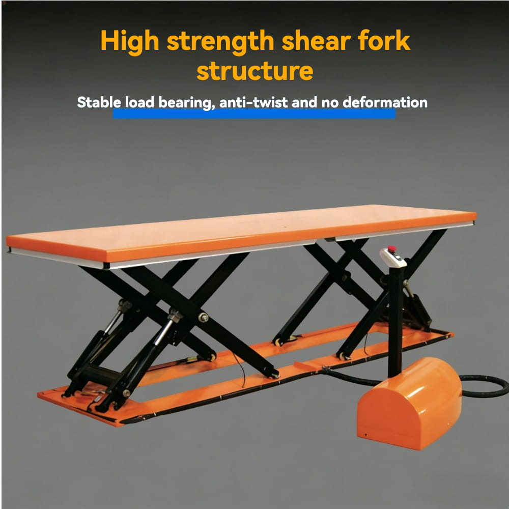 KINGRISE high strength heavy duty shear fork structure detail for Low Profile Electric Lift Table Long Platform Double Scissor ETYY1501 ETYY3001 warehouse factory industrial cargo lifting equipment