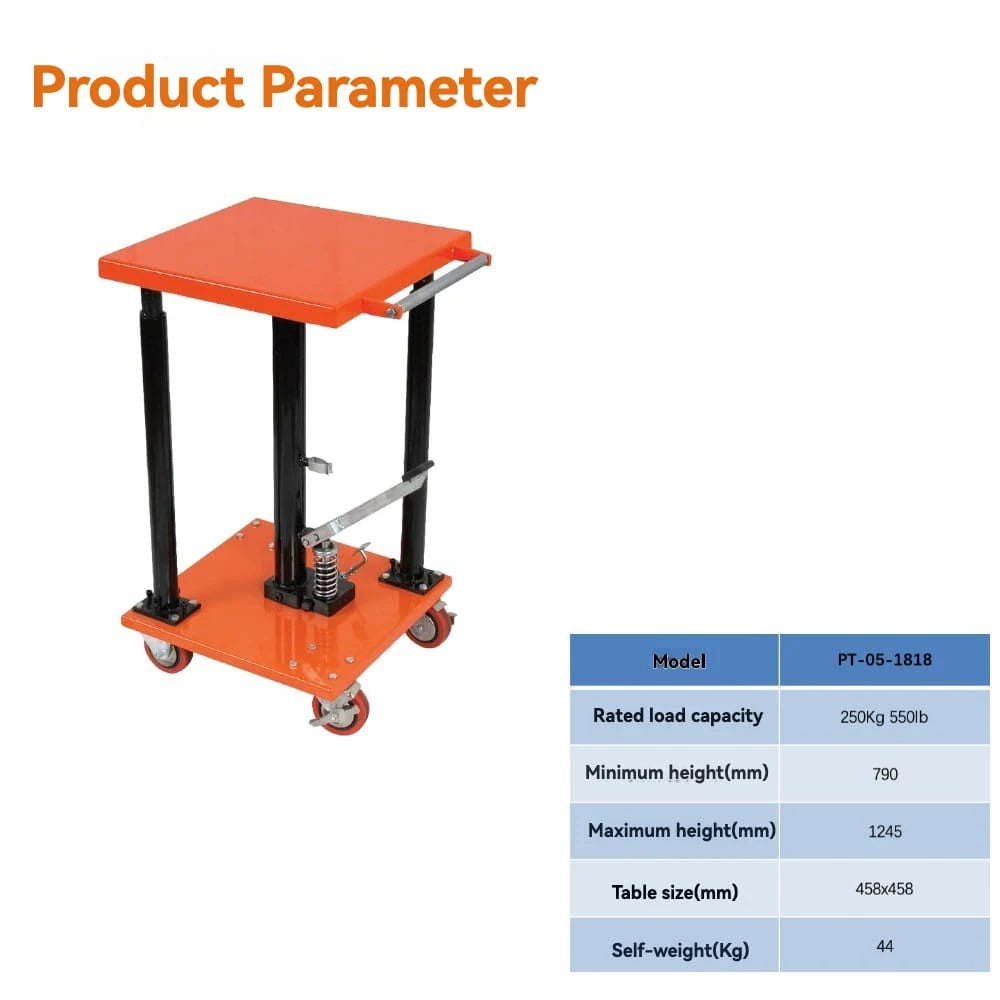 Product parameters specification | KINGRISE Light-Duty Manual Lift Table PT-05-1818