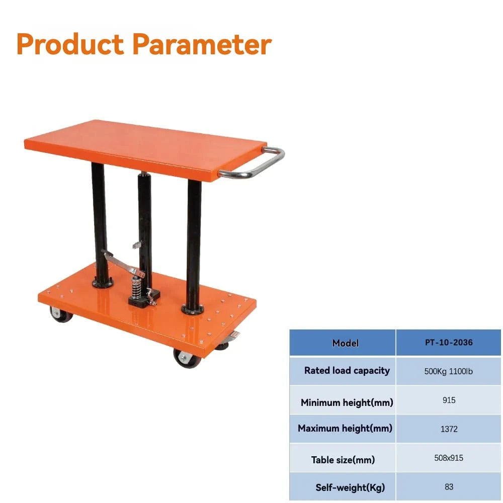 Product parameters specification | KINGRISE Heavy-Duty Manual Lift Table PT-10-2036