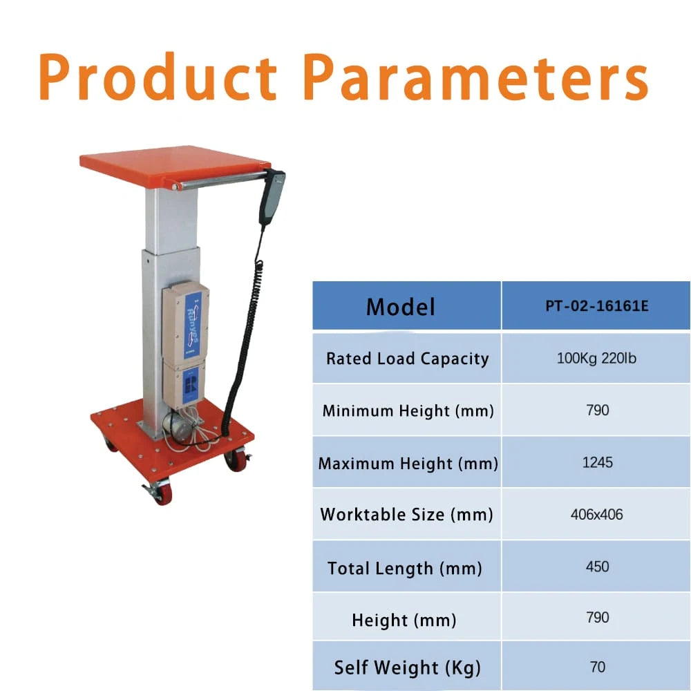 Product parameters specification | KINGRISE  Electric Lift Table PT-02-1616E