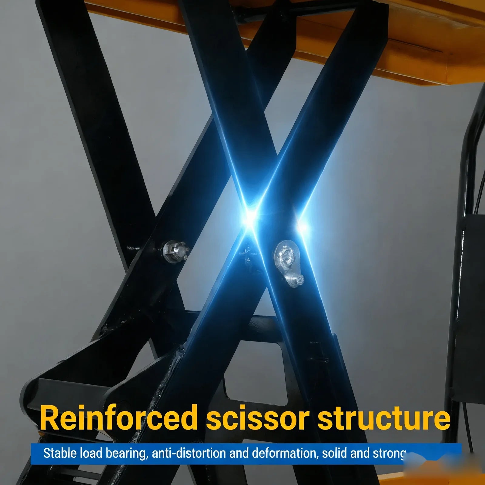 KINGRISE 平台车单剪 hydraulic lifting mechanism and frame detail for warehouse and industrial material handling