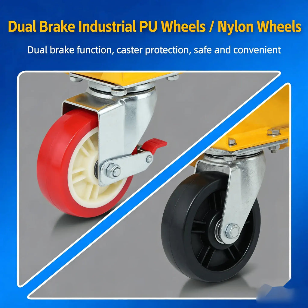 KINGRISE 平台车单剪 caster wheels and mobile base detail for warehouse and industrial material handling