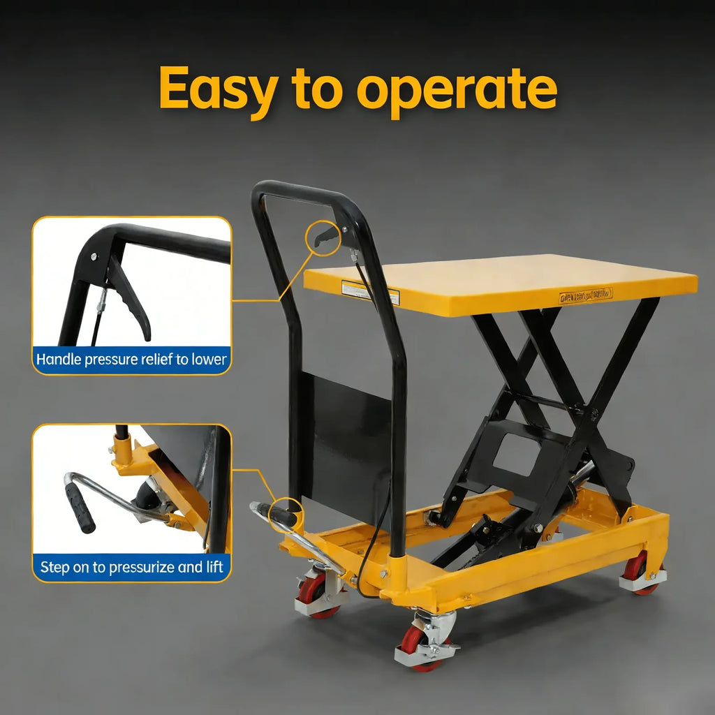 KINGRISE 平台车单剪 industrial load handling application detail for warehouse and industrial material handling