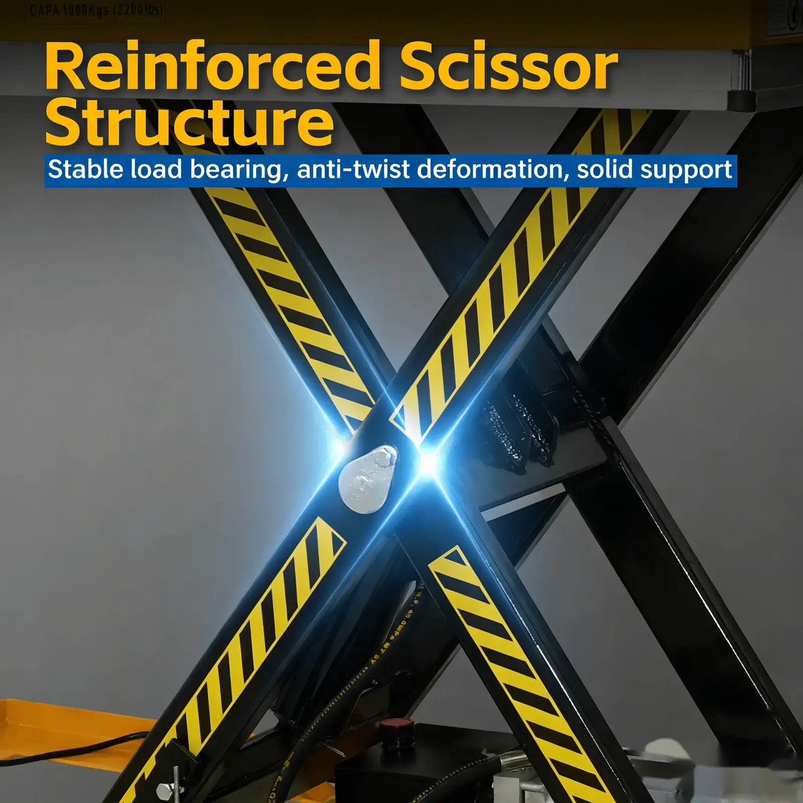 KINGRISE 电动平台单剪 hydraulic lifting mechanism and frame detail for warehouse and industrial material handling