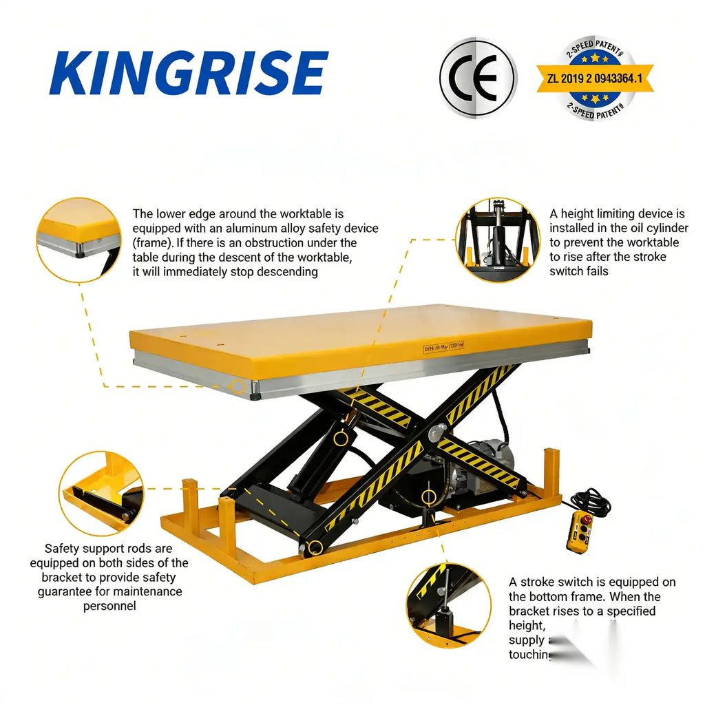 KINGRISE 电动平台单剪 caster wheels and mobile base detail for warehouse and industrial material handling