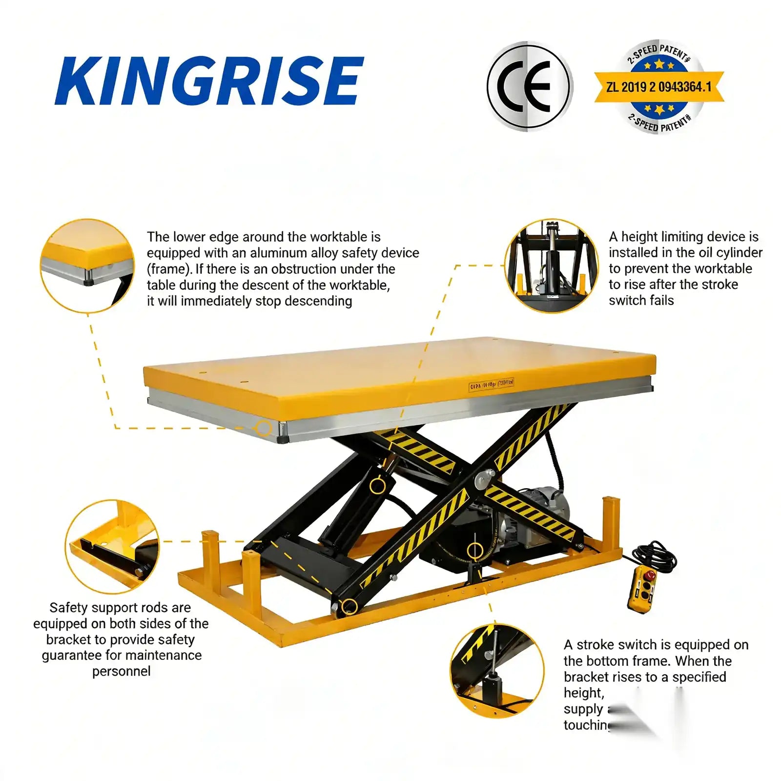 KINGRISE 电动平台单剪 caster wheels and mobile base detail for warehouse and industrial material handling