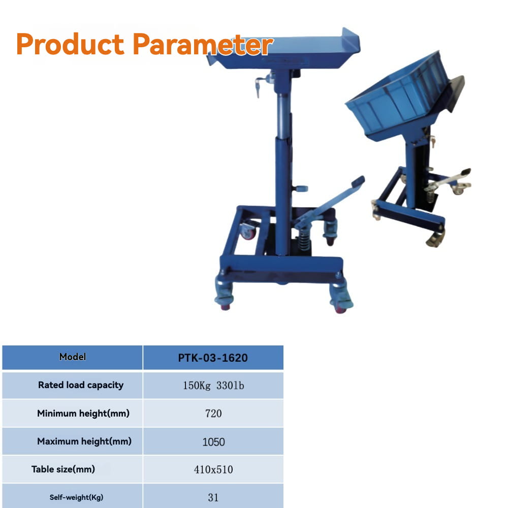 Product parameters specification | KINGRISE Tilting Platform Manual Hydraulic Lift Table PTK03-1620
