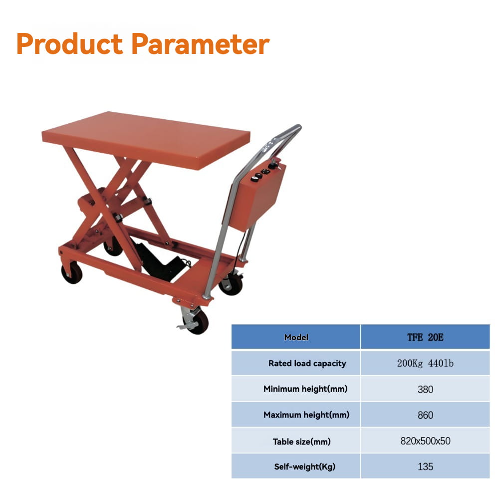 Product parameters specification | KINGRISE Electric Material Handling Cart TF20E