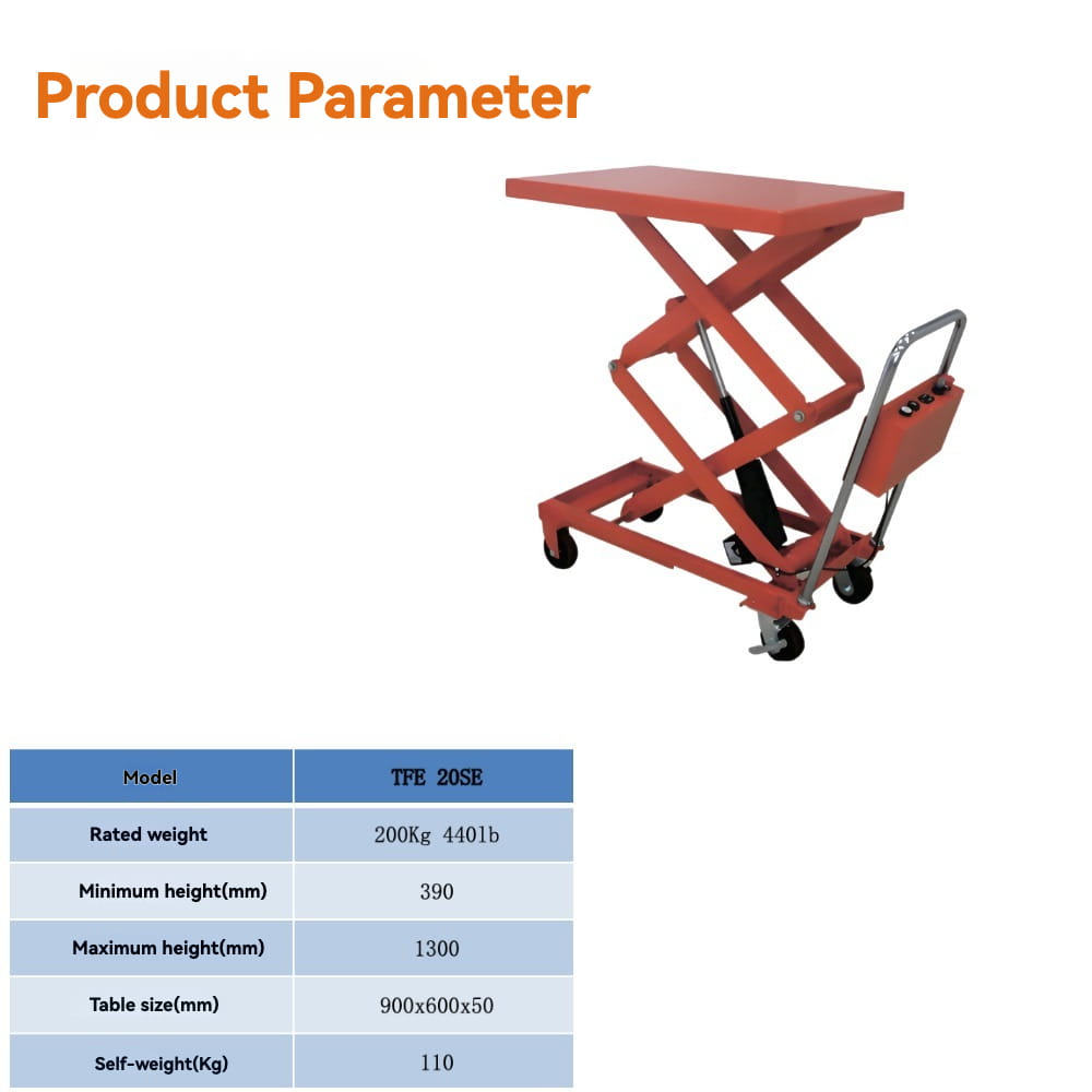 Product parameters specification | KINGRISE Double Scissor Electric Lift Table TF20SE
