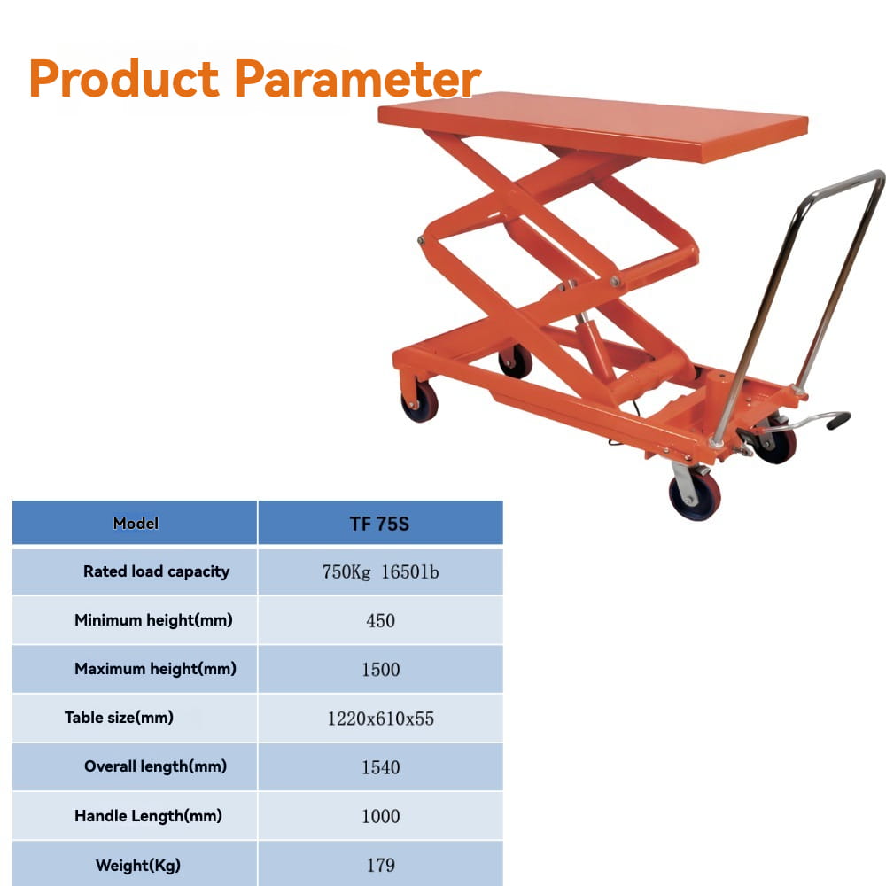 Product parameters specification | KINGRISE Vertical Scissor Lift Platform TF75S