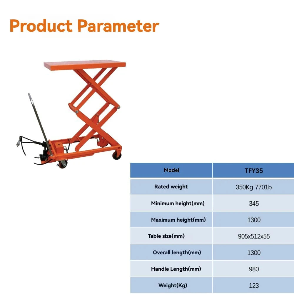 Product parameters specification | KINGRISE  High Lift Pneumatic Scissor Lift Table TFY-35