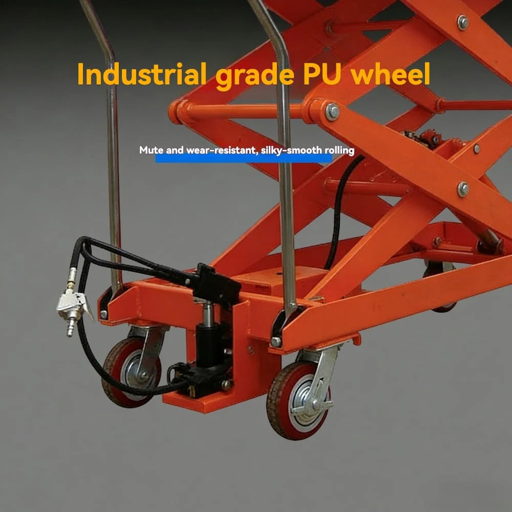 Durable wear-resistant caster wheel | KINGRISE  Extra High Lift Hydraulic Table Cart TFY-75SD